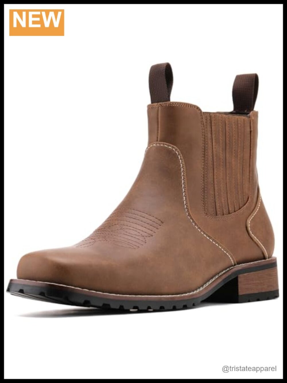 Men's Square Toe Chelsea Western Boots Faux Leather Slip-On Ankle